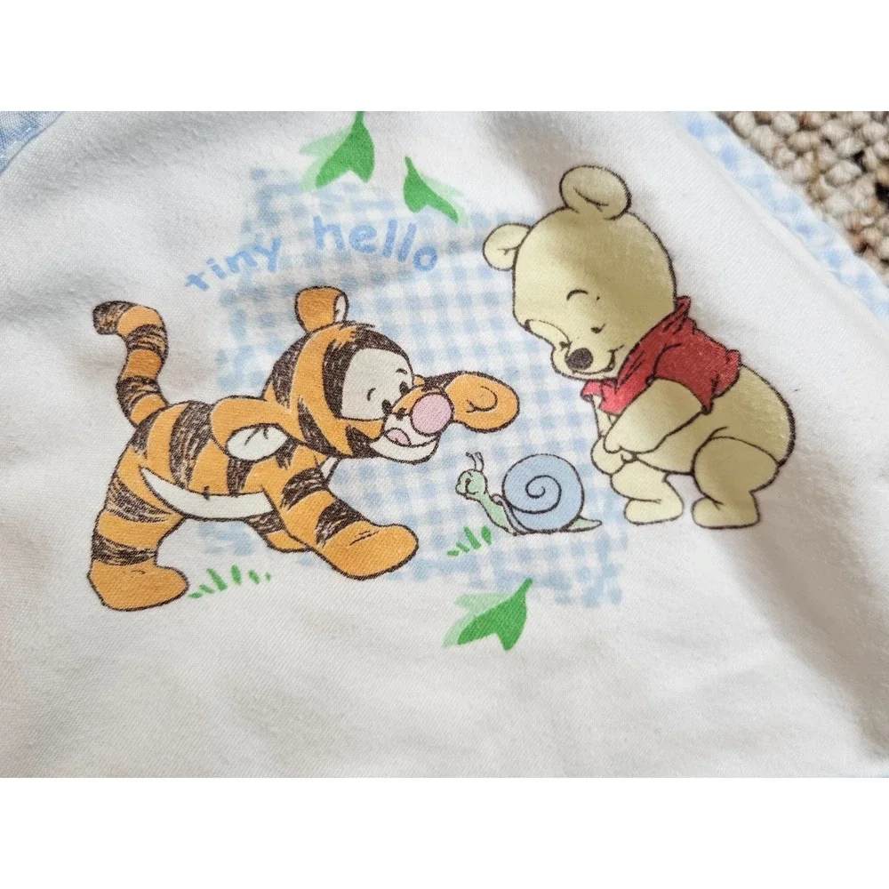 Disney Winnie the Pooh Tigger Hooded Baby Towel White Blue Gingham Trim Vintage